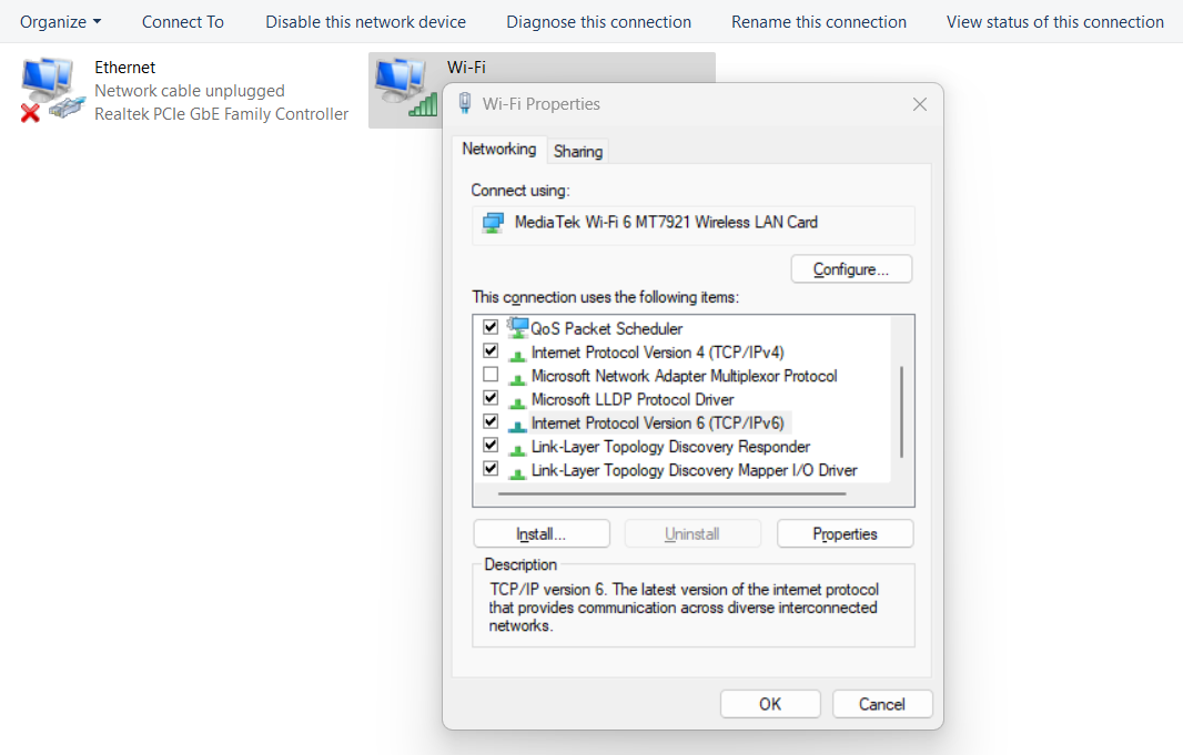 update IPV6 settings in windows to fix DNS errors