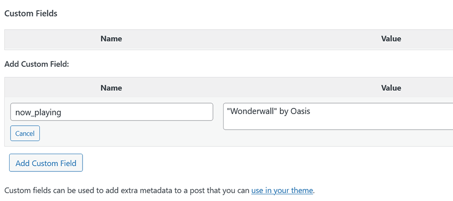 Adding a custom field and value to a WordPress post.