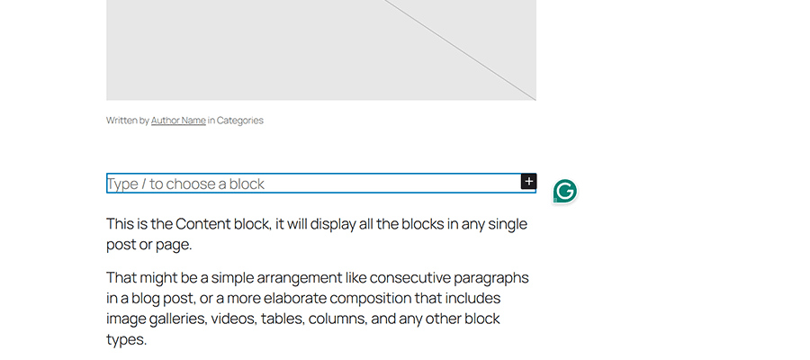 Add a Paragraph block above the blog post content.