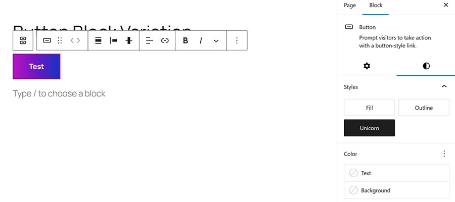 The custom style is applied to the button block.