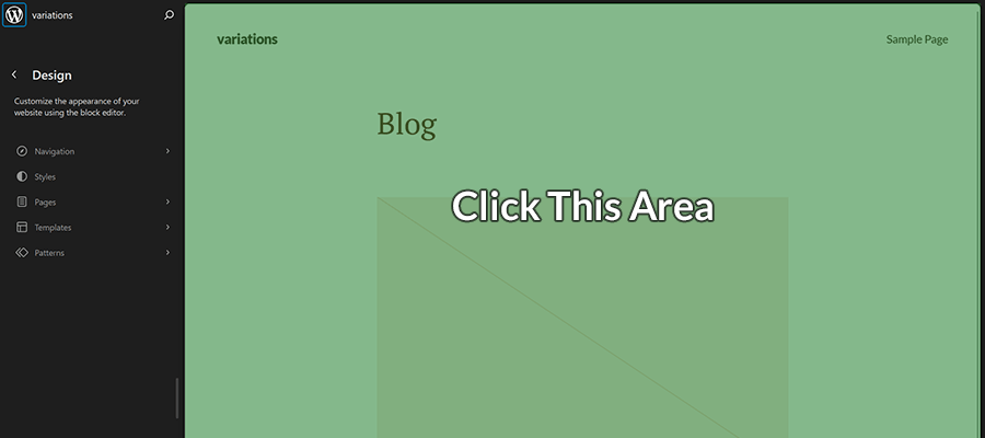 Click on the right panel of the Site Editor to access the Create Block Theme settings.
