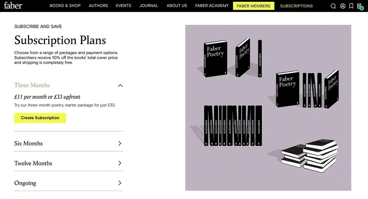 Faber subscription plan landing page