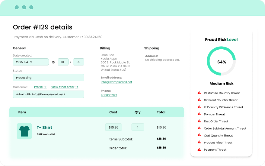 order with fraud risk level